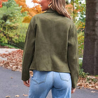 WW | Perfekte Wildlederjacke aus Suedine mit Reißverschlusstaschen Reverskragen Lange Ärmel Damen Lässige Mode