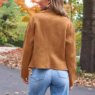 WW | Perfekte Wildlederjacke aus Suedine mit Reißverschlusstaschen Reverskragen Lange Ärmel Damen Lässige Mode