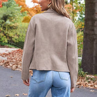 WW | Perfekte Wildlederjacke aus Suedine mit Reißverschlusstaschen Reverskragen Lange Ärmel Damen Lässige Mode