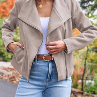 WW | Perfekte Wildlederjacke aus Suedine mit Reißverschlusstaschen Reverskragen Lange Ärmel Damen Lässige Mode