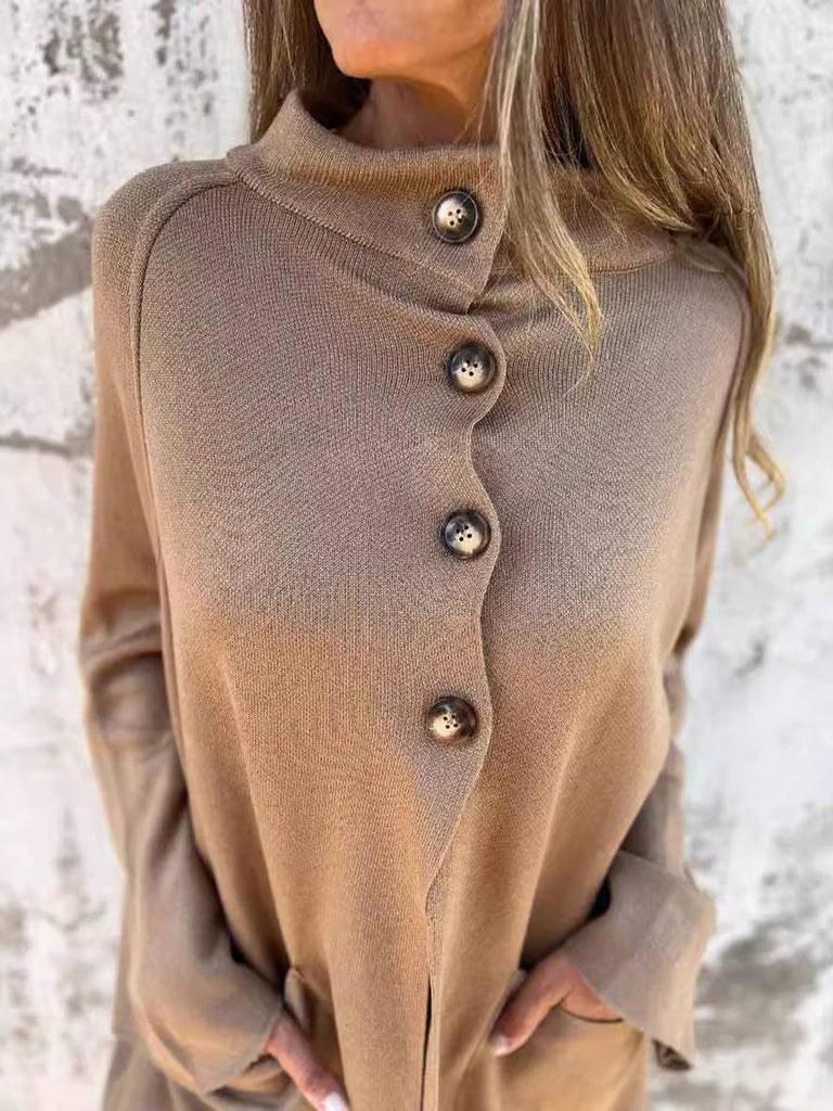WW | Poncho Mantel Damen Knopftaschen Hoher Kragen Damen Casual Weit Oversized Casual Jacke