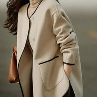 WW | Kurz Mantel aus Wolle Taschen Rundhals Lange Ärmel Damen Elegante Mode Jacke