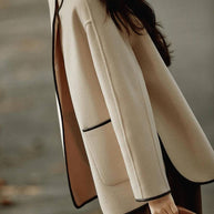 WW | Kurz Mantel aus Wolle Taschen Rundhals Lange Ärmel Damen Elegante Mode Jacke