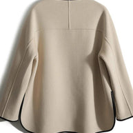 WW | Kurz Mantel aus Wolle Taschen Rundhals Lange Ärmel Damen Elegante Mode Jacke