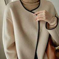 WW | Kurz Mantel aus Wolle Taschen Rundhals Lange Ärmel Damen Elegante Mode Jacke