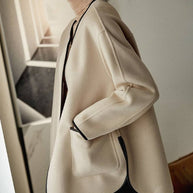 WW | Kurz Mantel aus Wolle Taschen Rundhals Lange Ärmel Damen Elegante Mode Jacke