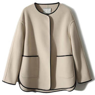 WW | Kurz Mantel aus Wolle Taschen Rundhals Lange Ärmel Damen Elegante Mode Jacke