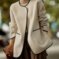 WW | Kurz Mantel aus Wolle Taschen Rundhals Lange Ärmel Damen Elegante Mode Jacke