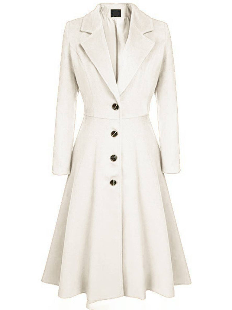 WW | Mid-Length Mantel aus Wolle A-Linie Knöpfe Reverskragen Lange Ärmel Damen Elegant Casual Casual Weste