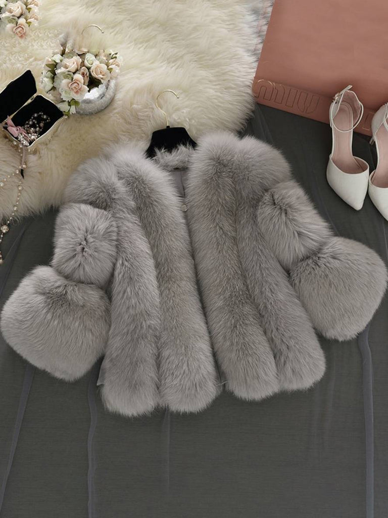 WW | Einfarbiger Kunstpelzmantel mit Langen Ärmeln für Damen Elegante Mode Winterjacke