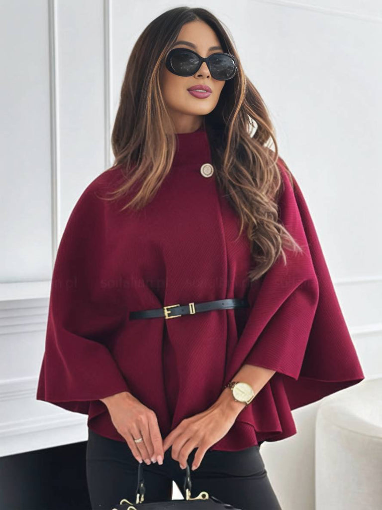 WW | Kurz Poncho Mantel Damen Knöpfe Gürtel Fledermausärmel Damen Elegant Lässig Weit Jacke
