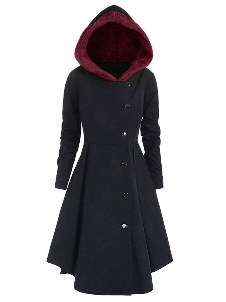 WW | Mid-Length Mantel mit Kapuze Knöpfen Lange Ärmel Damen Elegante Freizeitmode Halloween Weihnachten Cape