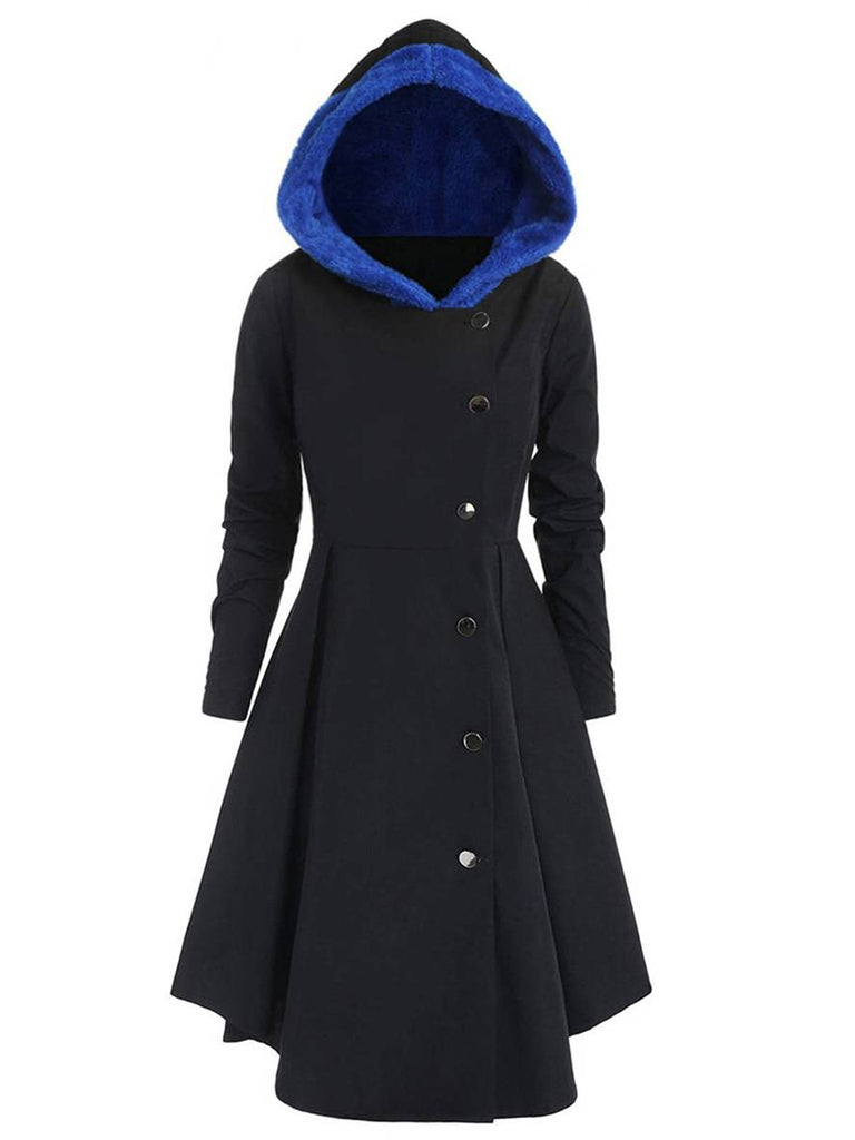 WW | Mid-Length Mantel mit Kapuze Knöpfen Lange Ärmel Damen Elegante Freizeitmode Halloween Weihnachten Cape