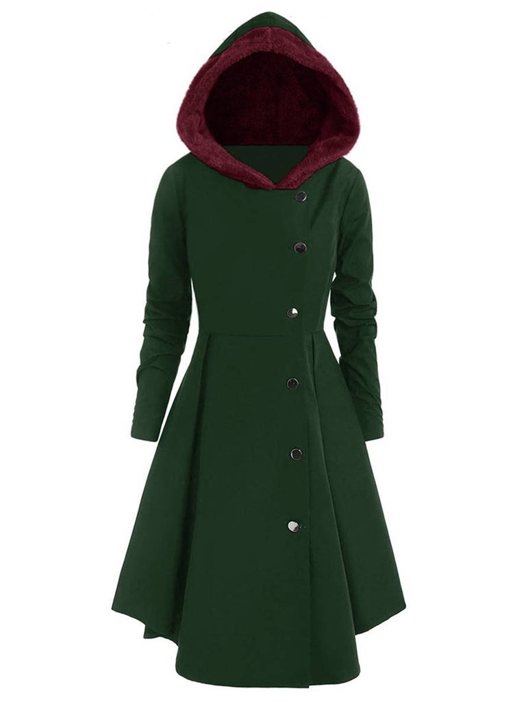 WW | Mid-Length Mantel mit Kapuze Knöpfen Lange Ärmel Damen Elegante Freizeitmode Halloween Weihnachten Cape