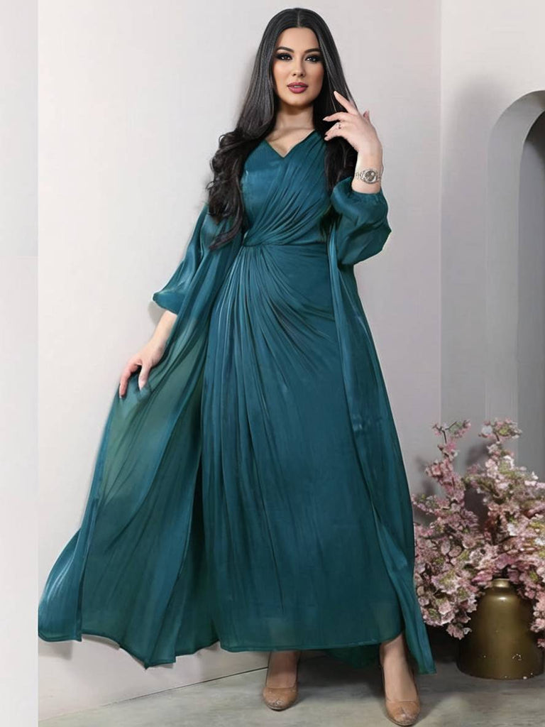WW | Ensemble Kleid aus Satin Schleife Bright Wire Lange Ärmel Frauen Elegant Lässig Mode