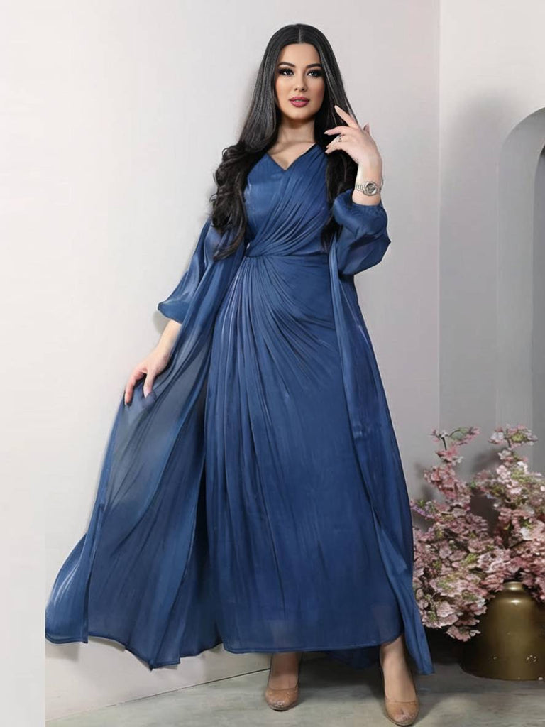 WW | Ensemble Kleid aus Satin Schleife Bright Wire Lange Ärmel Frauen Elegant Lässig Mode