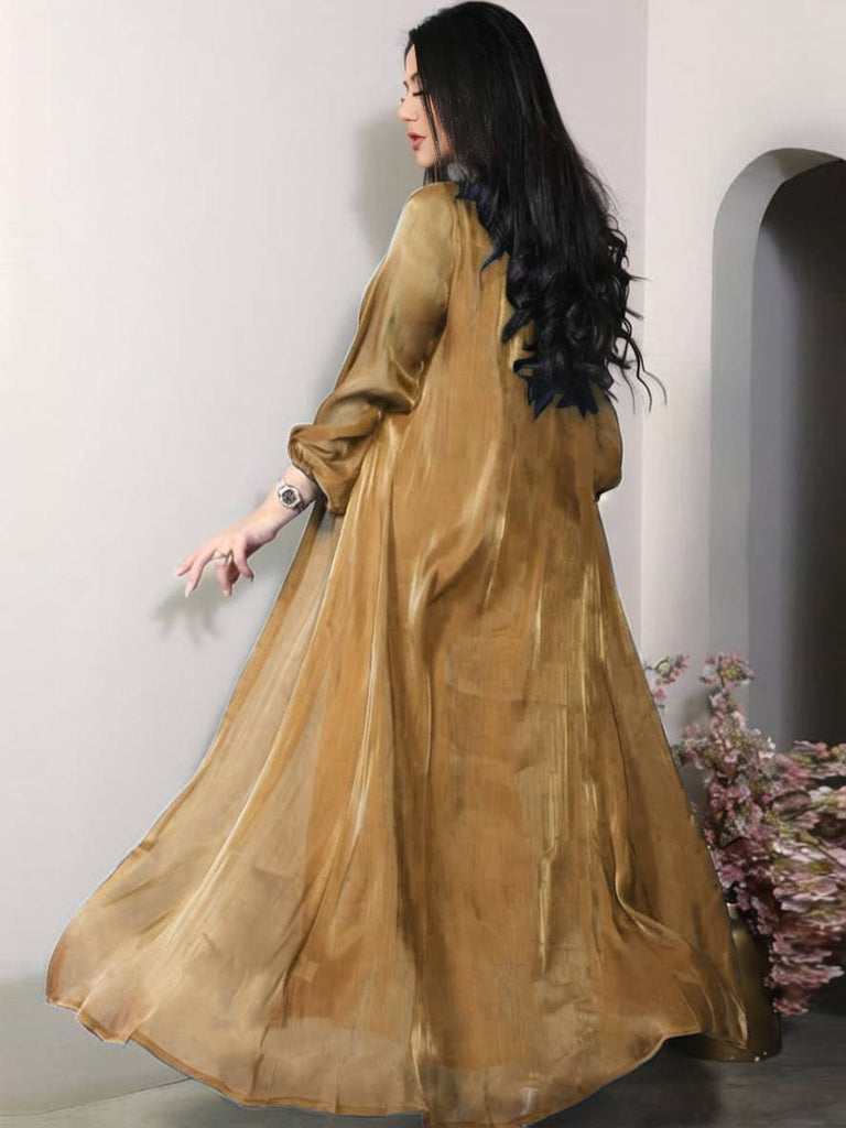 WW | Ensemble Kleid aus Satin Schleife Bright Wire Lange Ärmel Frauen Elegant Lässig Mode
