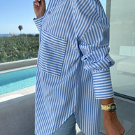 WW | Gestreifte Bluse Button-Up Shirt Kragen Lange Ärmel Frauen Elegant Maßgeschneidert Freizeit Übergrößen