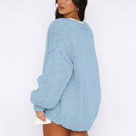 WW | Cardigan aus Grobstrick Einfarbig mit Abfallenden Schultern Langarm Damen Elegant Lässig Weit Oversized Blouson