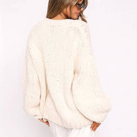 WW | Cardigan aus Grobstrick Einfarbig mit Abfallenden Schultern Langarm Damen Elegant Lässig Weit Oversized Blouson