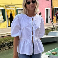 WW | Bluse mit Puffärmeln und Schleifendetail für Damen