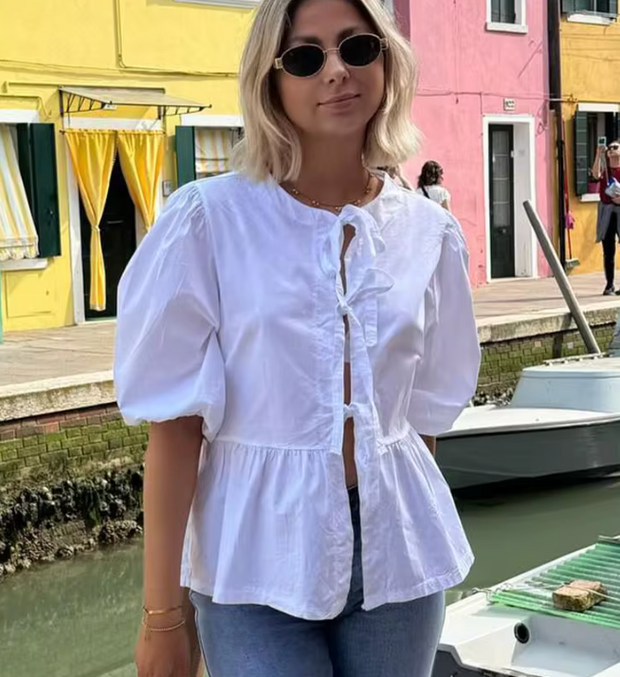 WW | Bluse mit Puffärmeln und Schleifendetail für Damen