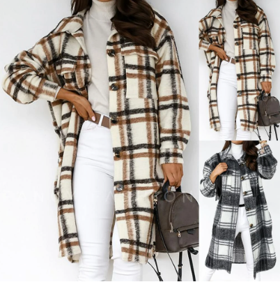 W&W Mode Karierter Wollmantel
