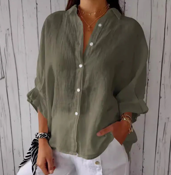 W&W Mode | Baumwoll Leinen Bluse Mit Knopfleiste Für Damen