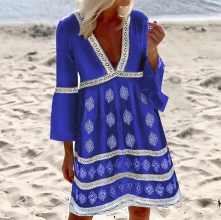 WW | Sommerkleider mit Fledermausärmeln Sommerkleider mit Breiten Geschnittenen Ärmeln