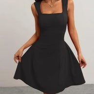 Damen A-Linien Kleid mit quadratischem Ausschnitt und schwingendem Rock WW
