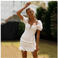 Damen Minikleid mit Raffung und schickem Volant W&W