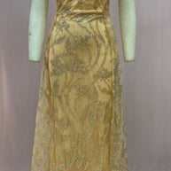 Damen Glamouröses Abendkleid mit aufwendiger goldener Paillettenverzierung und eleganten Puffärmeln WW