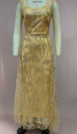 Damen Glamouröses Abendkleid mit aufwendiger goldener Paillettenverzierung und eleganten Puffärmeln WW