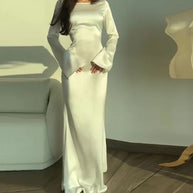 WW - Elegantes minimalistisches Abendkleid | Schlichtes, elegantes Abendkleid mit langen Ärmeln