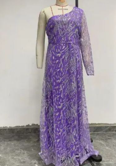 Damen Abendkleid mit einseitigem Schulterdesign und funkelnden Pailletten WW