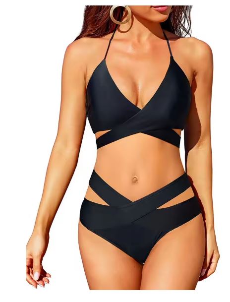 WW | Hochtailliertes Bikini Badeanzug Push up Halter Wickel Criss Cross 2 Teiliges Satz
