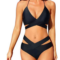 WW | Hochtailliertes Bikini Badeanzug Push up Halter Wickel Criss Cross 2 Teiliges Satz
