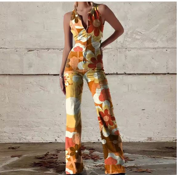 WW | Floral Gespalten Denim Jumpsuit