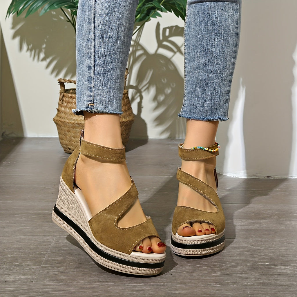 WW | Damen Sandalen Mit Keilabsatz Und Reißverschluss