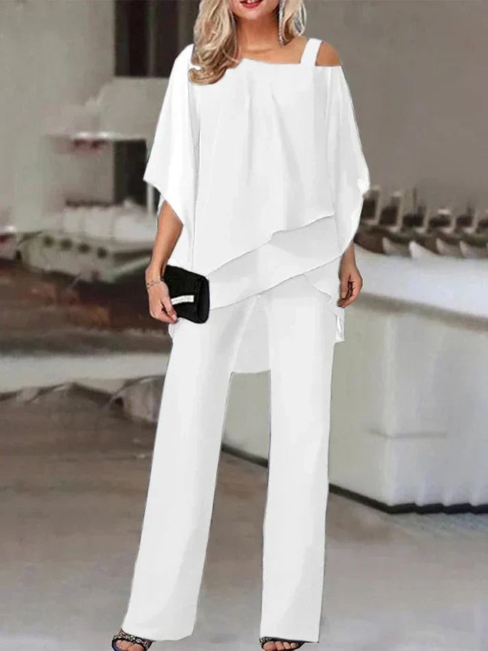 W&W Mode | Gestufte Chiffonbluse & Weit Geschnittene Hose Für Damen