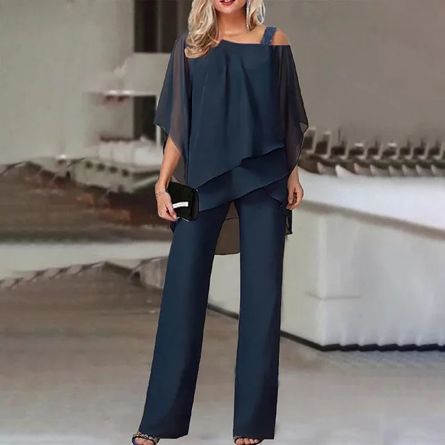 W&W Mode | Gestufte Chiffonbluse & Weit Geschnittene Hose Für Damen