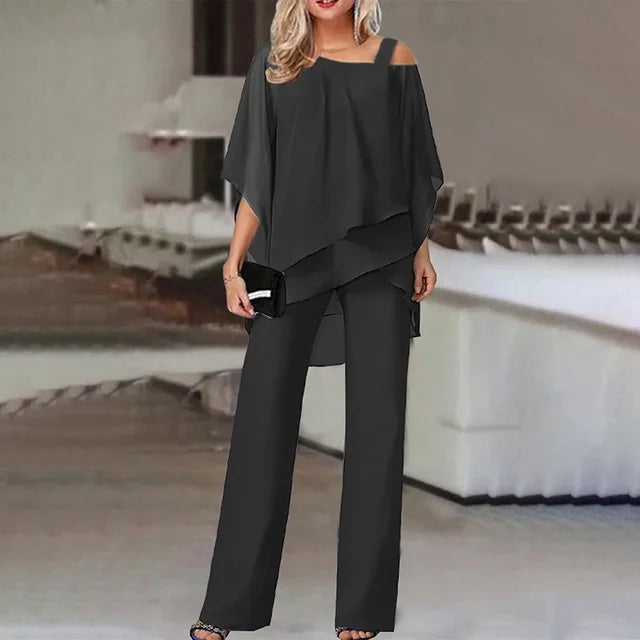 W&W Mode | Gestufte Chiffonbluse & Weit Geschnittene Hose Für Damen