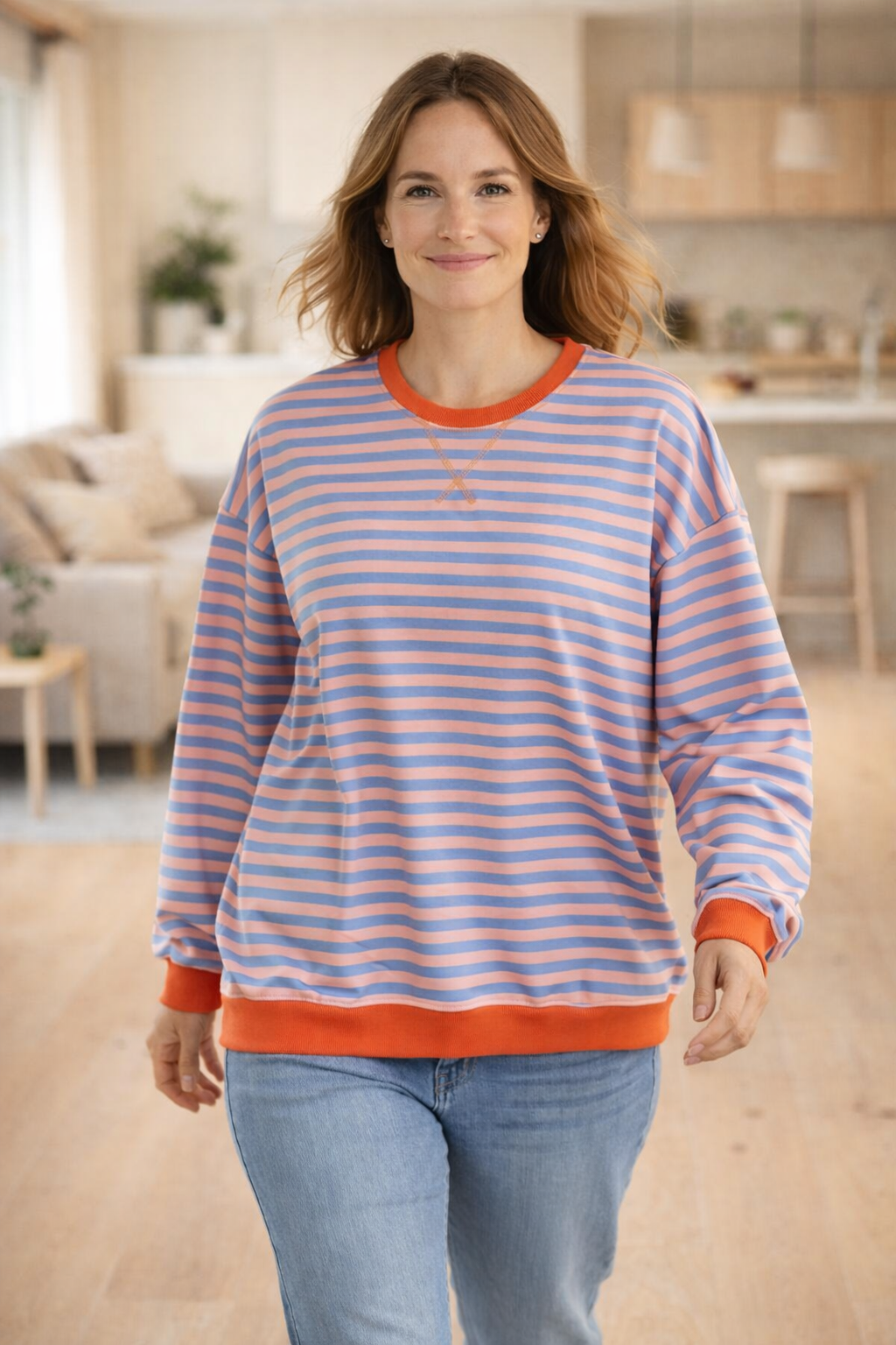 W&W Mode Damen Pullover gestreift Rundhals langarm locker