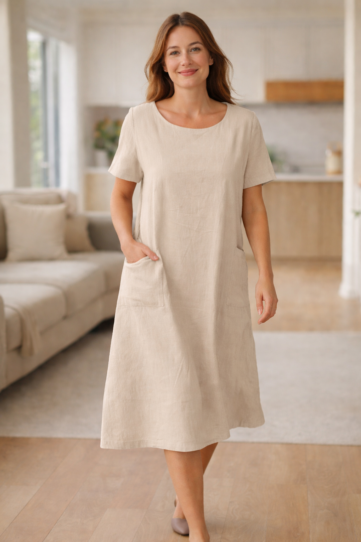 Damen-Sommerkleid mit kurzen Ärmeln und praktischen Taschen
