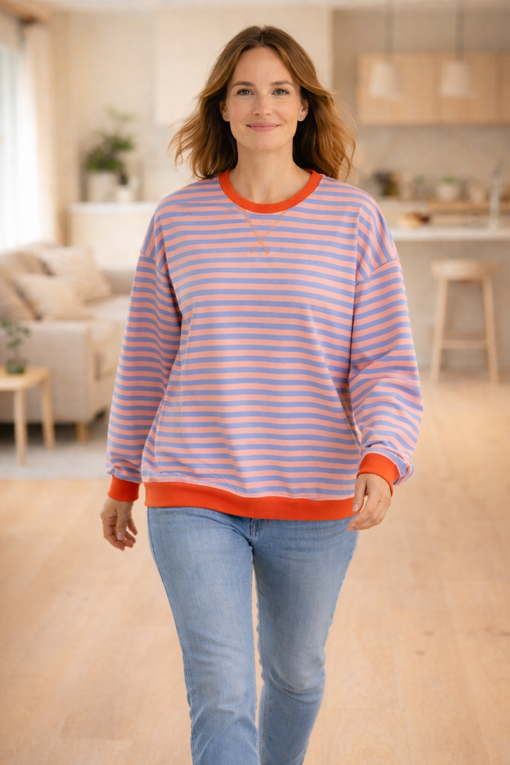 W&W Mode Damen Pullover gestreift Rundhals langarm locker