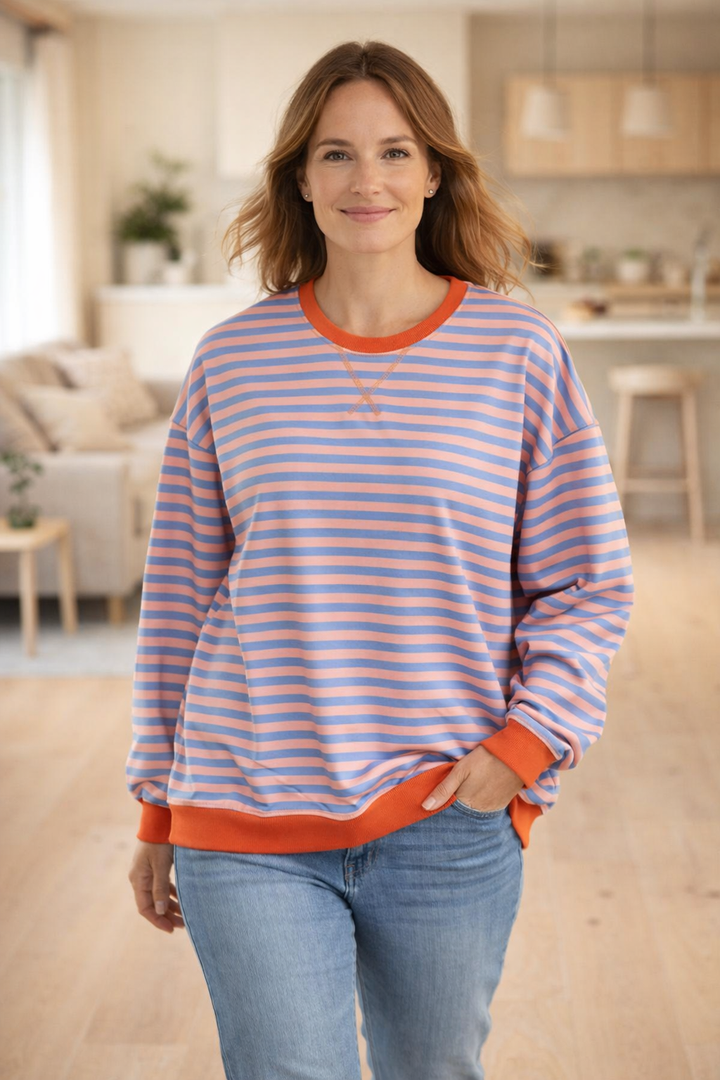 W&W Mode Damen Pullover gestreift Rundhals langarm locker