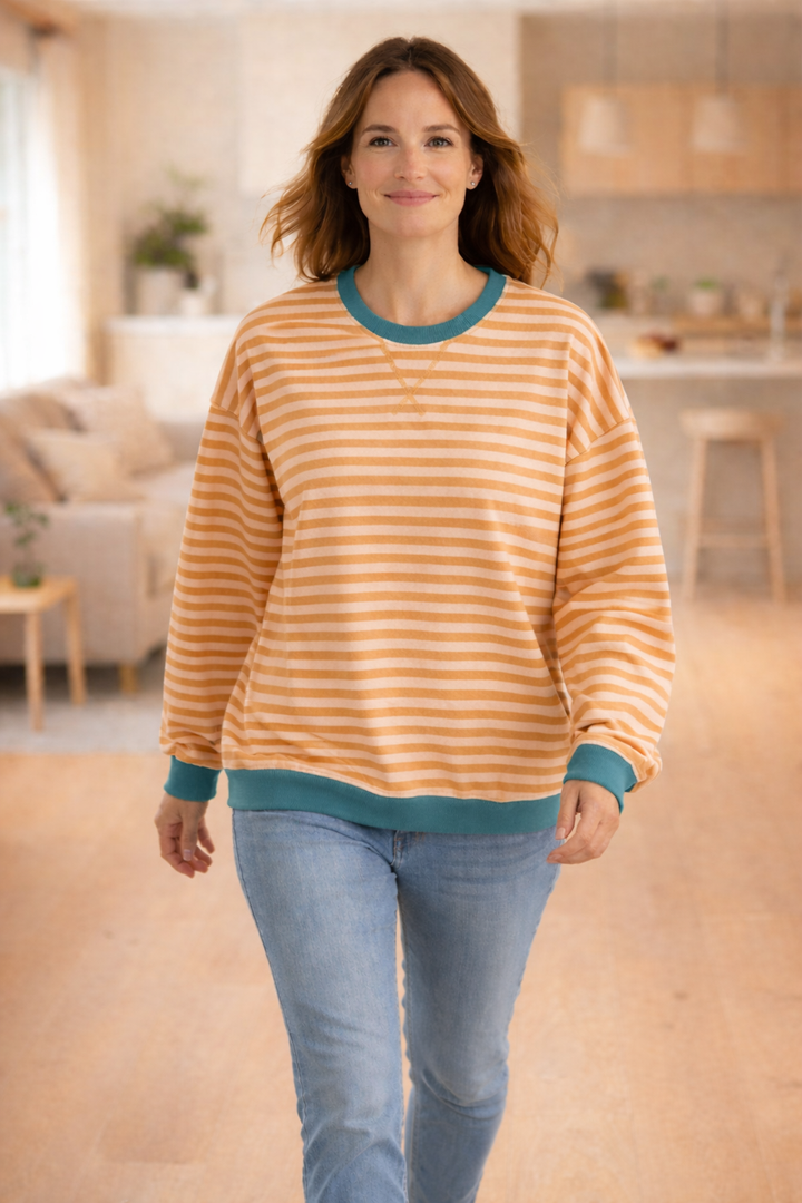 W&W Mode Damen Pullover gestreift Rundhals langarm locker