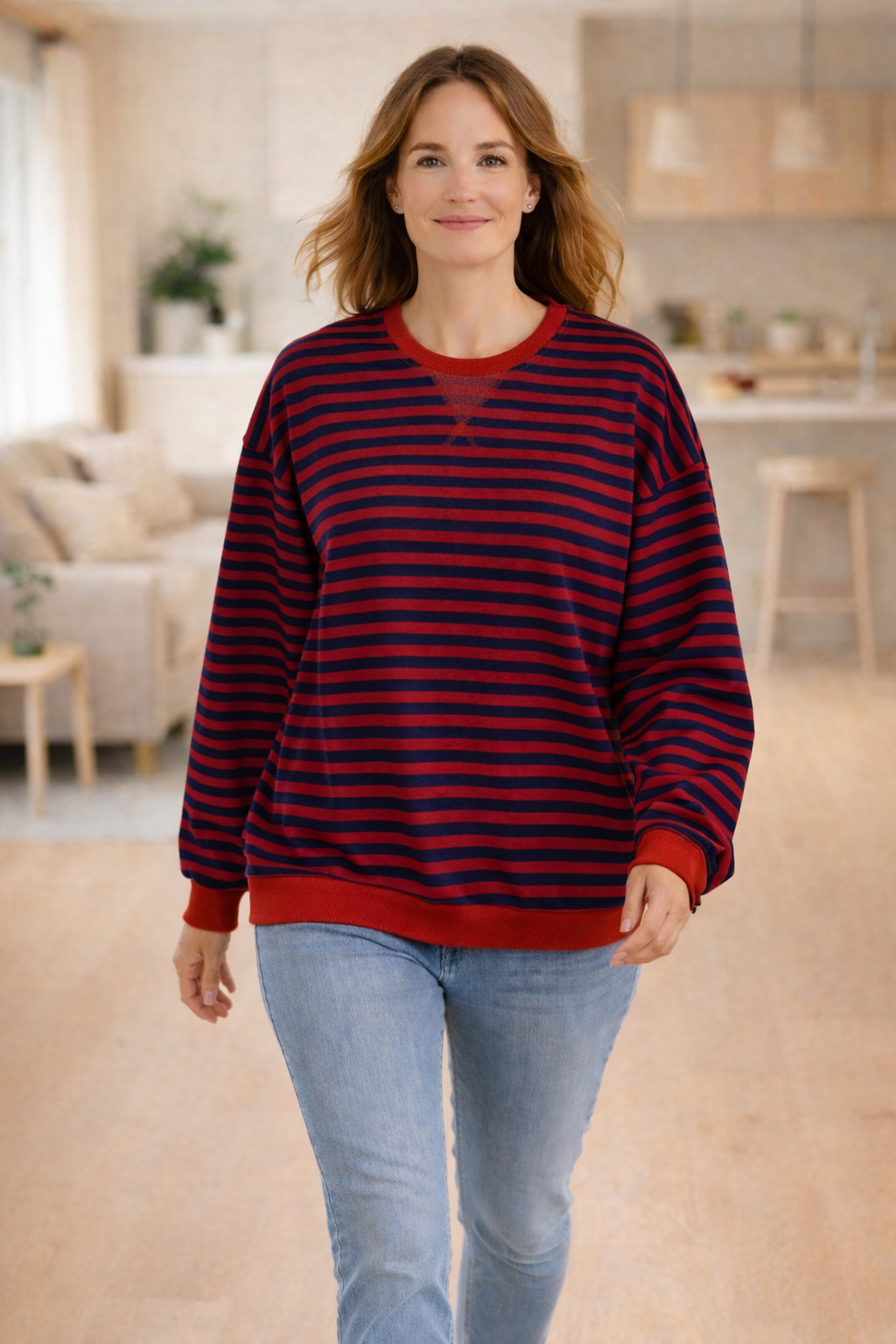 W&W Mode Damen Pullover gestreift Rundhals langarm locker