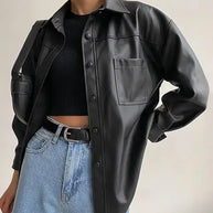WW - Damen Kunstlederjacke mit langen Ärmeln
