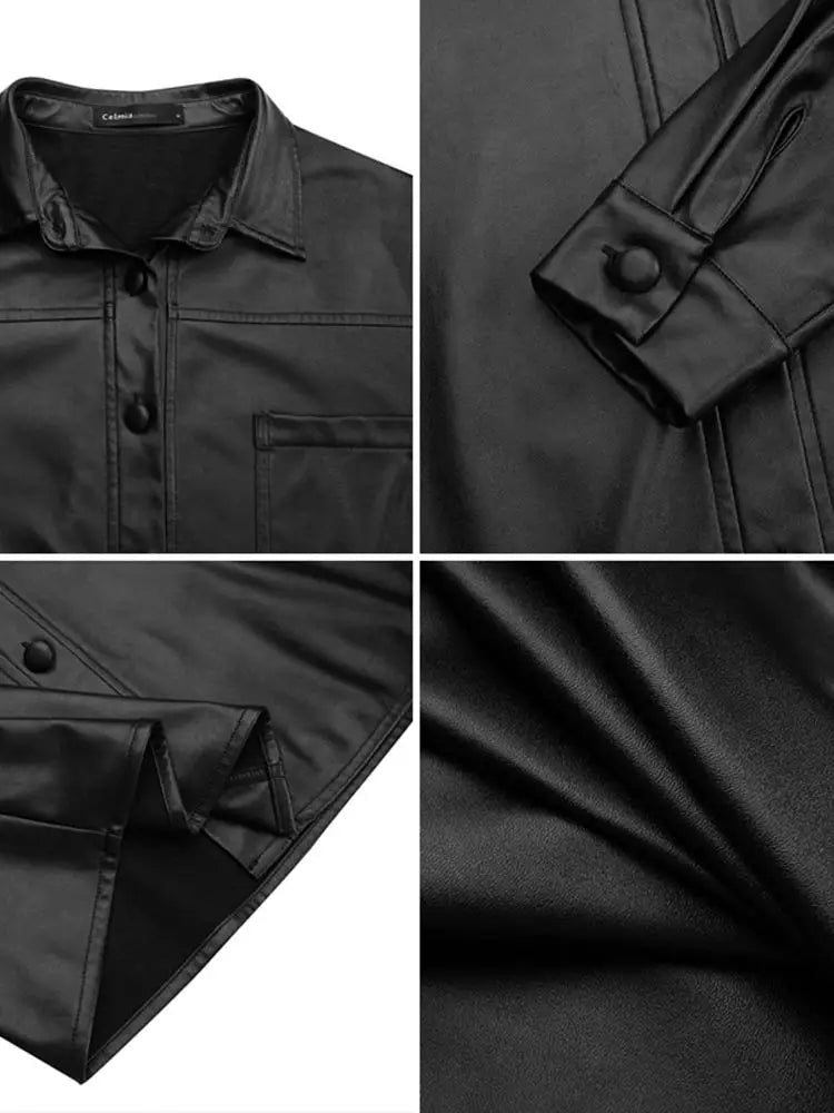 W&W Mode - Damen Kunstlederjacke mit langen Ärmeln